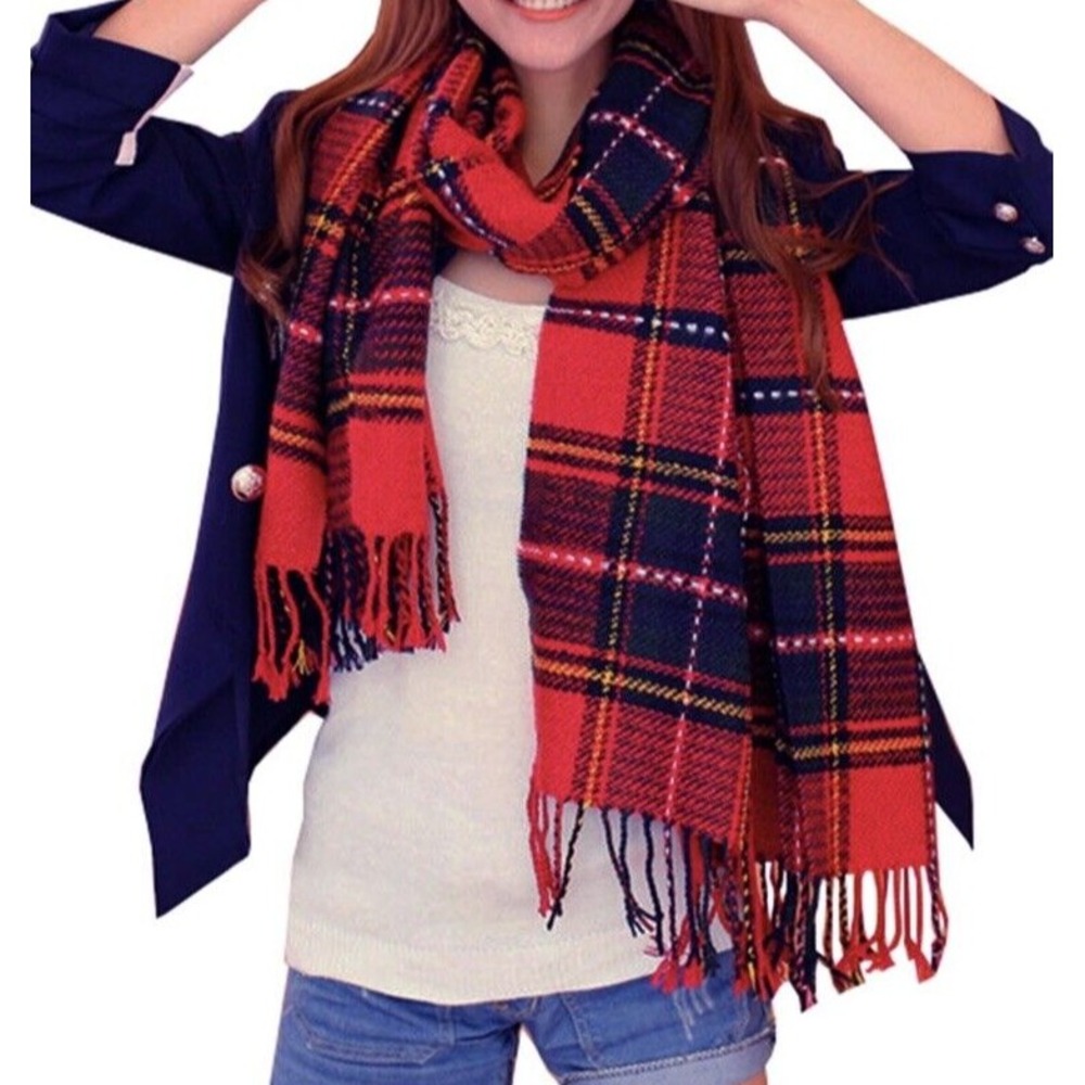 Scarf Red Green Tartan Plaid‎ Rectangular Wrap 79L x 23W winter Cottage Core